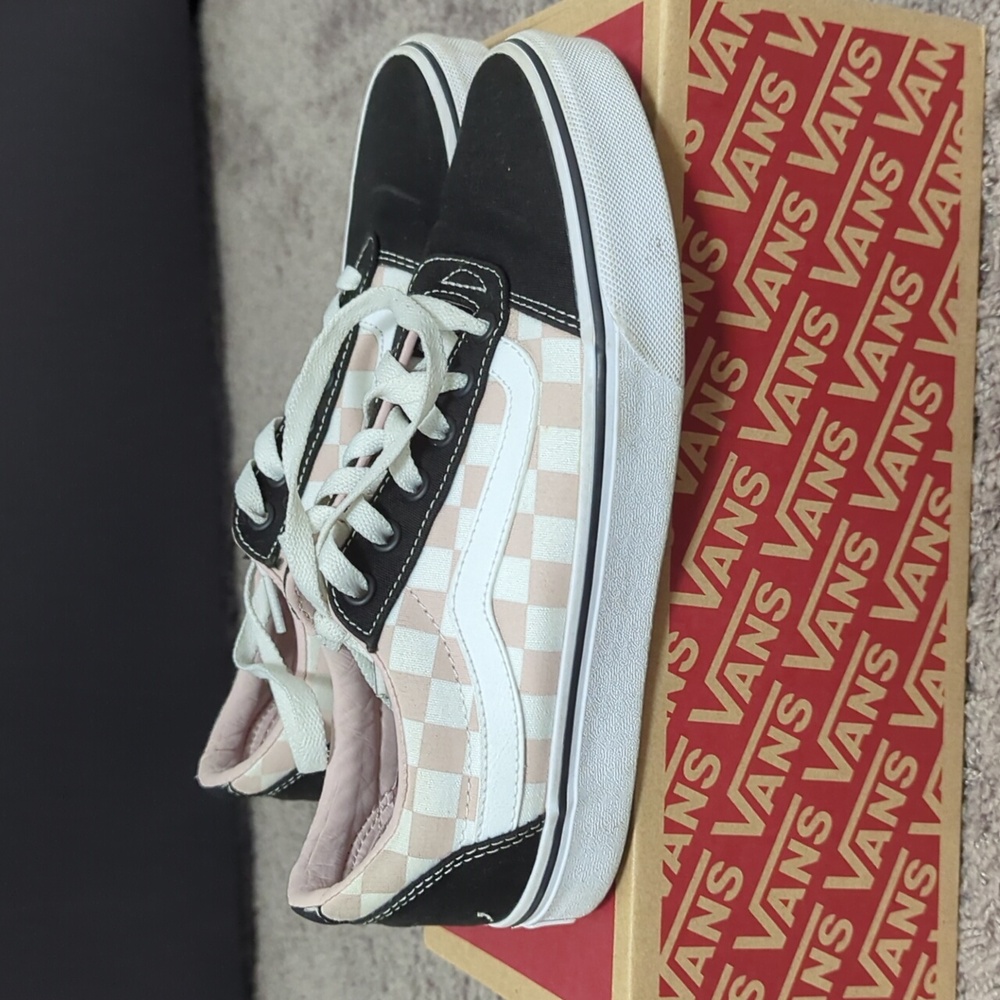 Vans lace up checkerboard black white and beige